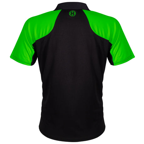 Harrows Vivid Green and Black Dart Shirt rear view image showing the back design and shirt styling