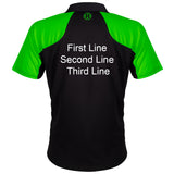 Harrows Vivid Green and Black Dart Shirt image highlighting available name and customisation options