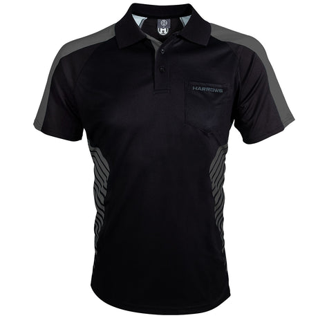 Harrows Vivid Grey and Black Dart Shirt front view image showing the complete shirt design, colours, and styling details