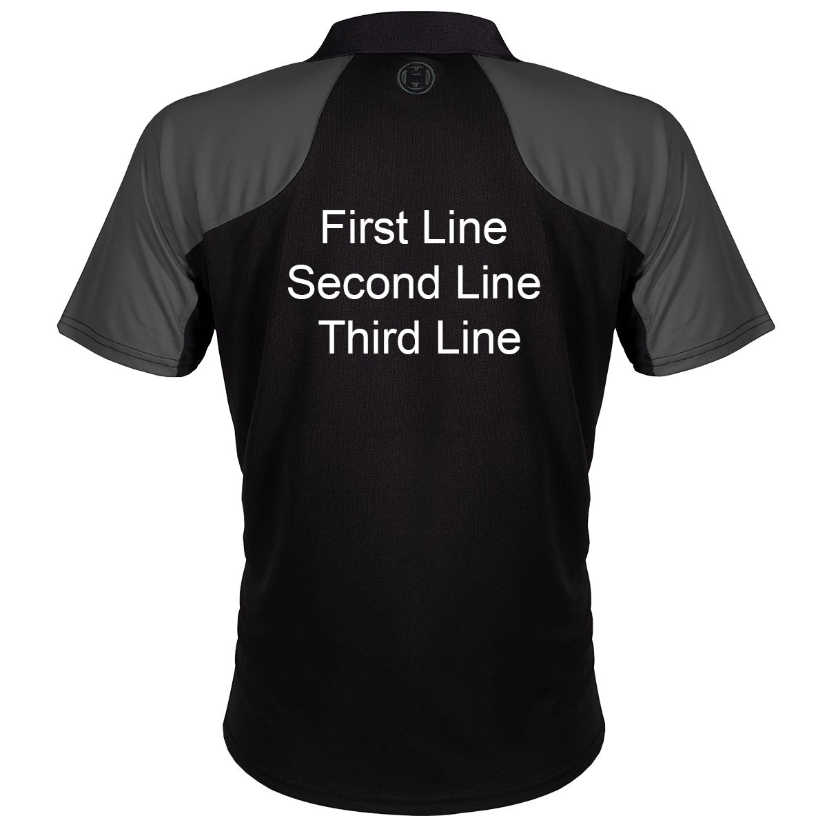Harrows Vivid Grey and Black Dart Shirt image highlighting available name and customisation options