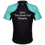 Harrows Vivid Jade and Black Dart Shirt example image showing a personalised shirt with custom name and printed details displayed on the garment.