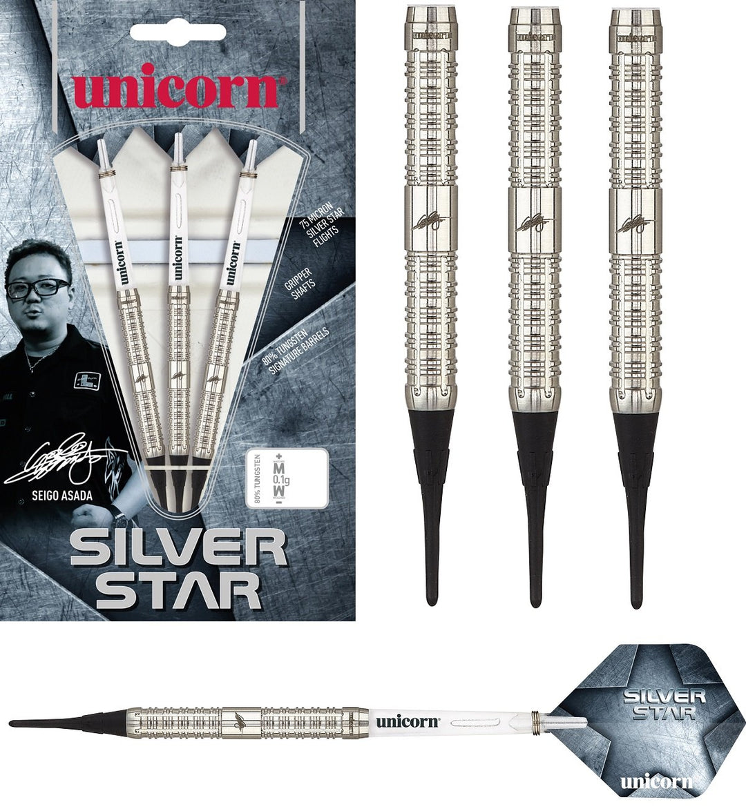 Seigo Asada Silver Star 80% Tungsten Soft Tip Darts by Unicorn