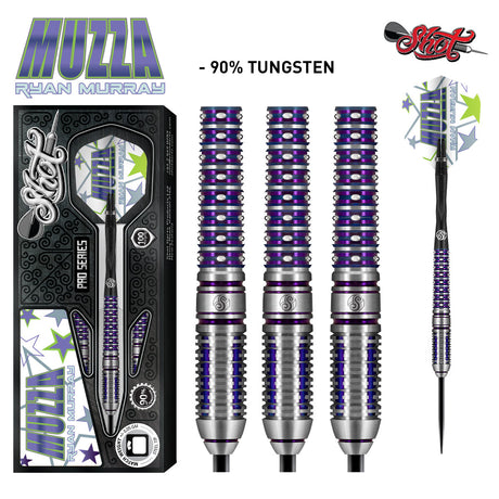 Pro Series Ryan Murray Steel Tip Darts main product image showing the darts, packaging, flights, shafts, and included accessories