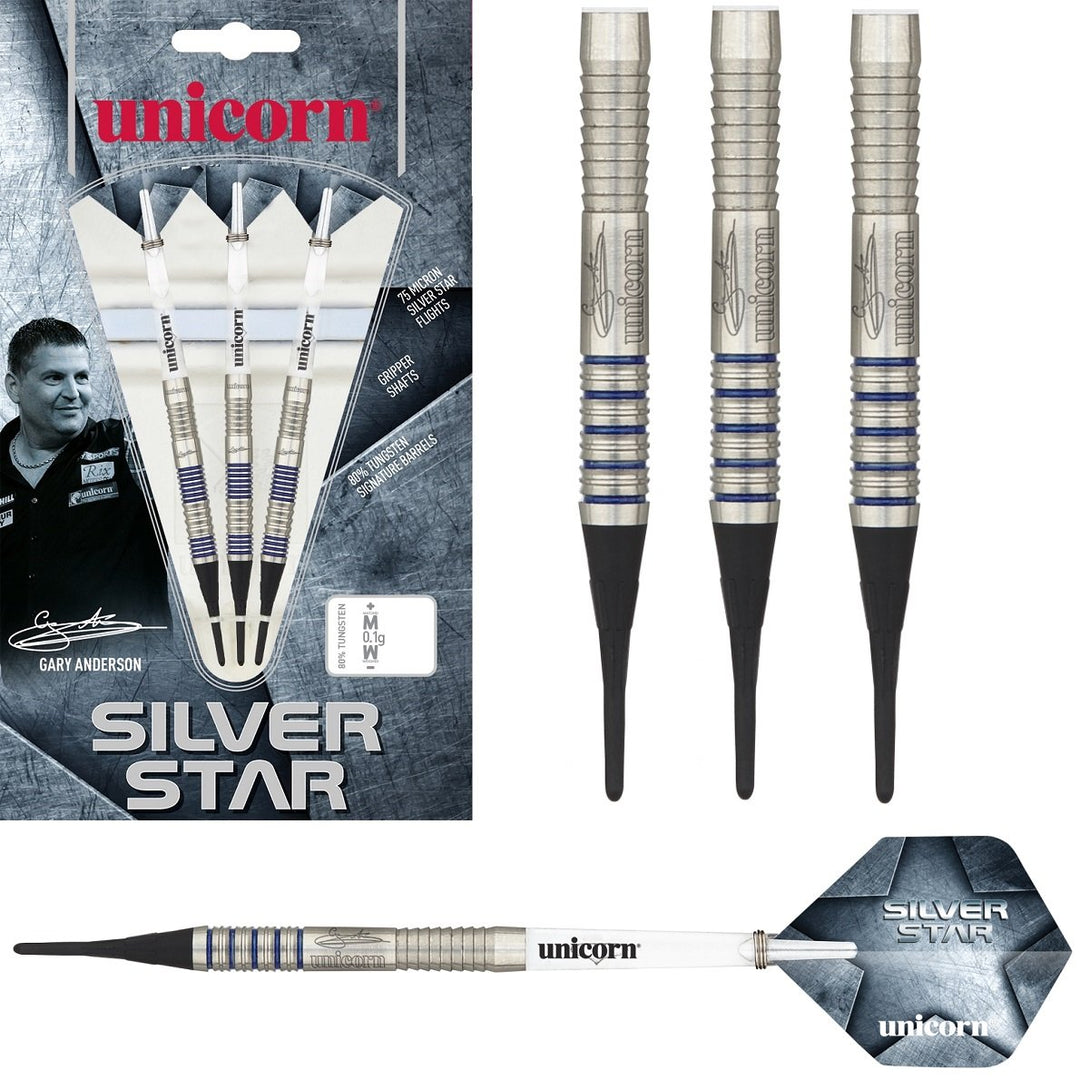 Gary Anderson Silver Star Style 2 80% Tungsten Soft Tip Darts by Unicorn