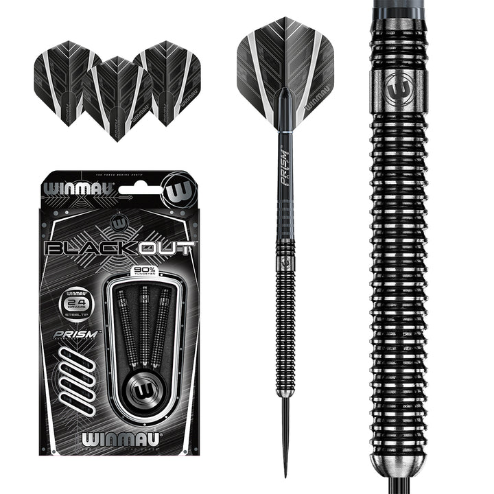 Winmau Blackout 90% Tungsten Steel Tip Darts - Straight Barrel