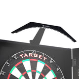 Target ARC Light Dartboard Cabinet Lighting System lifestyle image showing the lighting system installed in a real world darts setup and ready for play