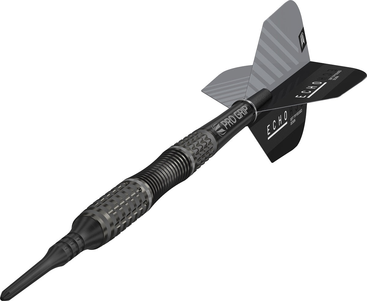 Echo 13 Soft Tip Darts close up image highlighting the barrel grip texture and precision machining detail