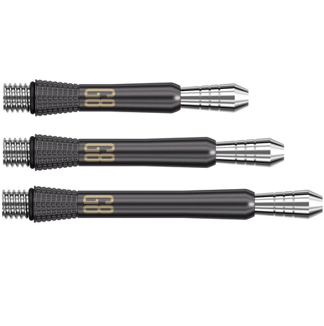 Phil Taylor Gen 8 Power Titanium Black Dart Stems Shafts main product image showing the shafts, packaging, and included contents