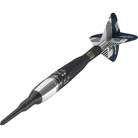 Phil Taylor Power G9 Soft Tip Darts close up image highlighting the barrel grip texture and precision machining detail