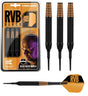 Raymond van Barneveld Black Brass Soft Tip Darts main product image showing the darts, packaging, flights, shafts, and included accessories