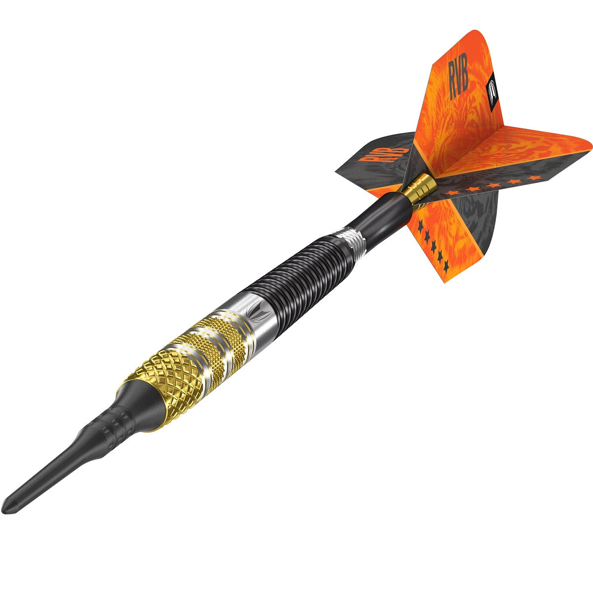 Raymond Van Barneveld G4 Soft Tip Darts close up image highlighting the barrel grip texture and precision machining detail