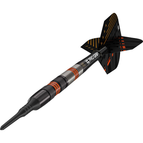 Raymond Van Barneveld RVB 80 Black Soft Tip Darts close up image highlighting the black barrel coating and grip detail