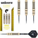 Core Plus Brass Style 2 Steel Tip Darts main product image showing the darts, packaging, flights, shafts, and included accessories
