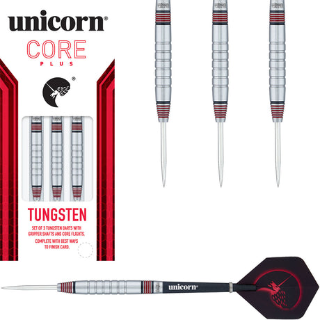 Core Plus Tungsten Style 2 Steel Tip Darts main product image showing the darts, packaging, flights, shafts, and included accessories