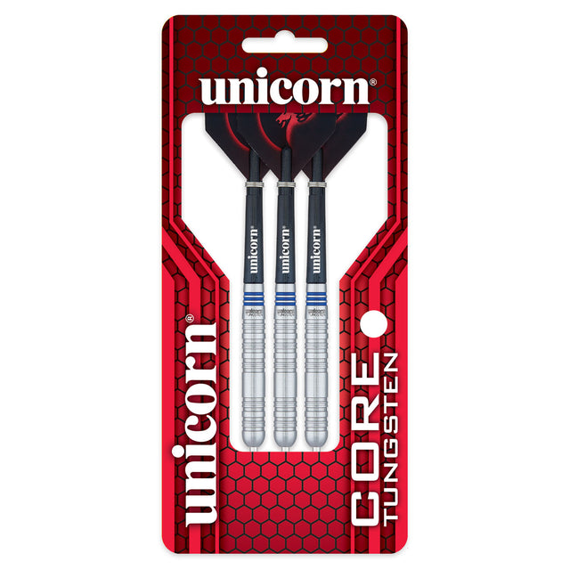 Core Tungsten Style 1 Steel Tip Darts main product image showing the darts, packaging, flights, shafts, and included accessories