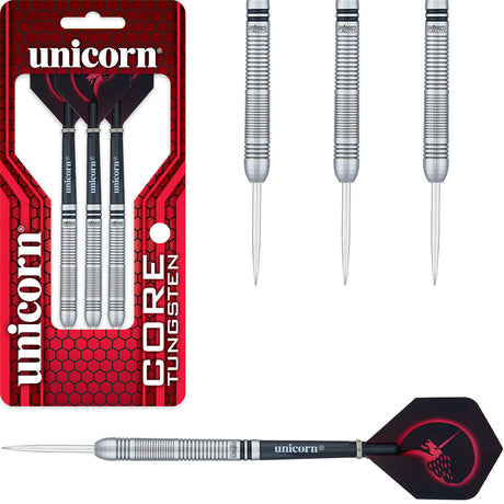 Core Tungsten Style 2 Steel Tip Darts main product image showing the darts, packaging, flights, shafts, and included accessories