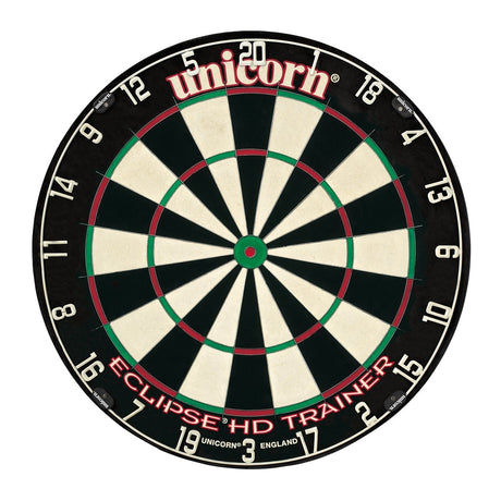 Unicorn Eclipse HD Trainer Dartboard main product image showing the dartboard and product contents