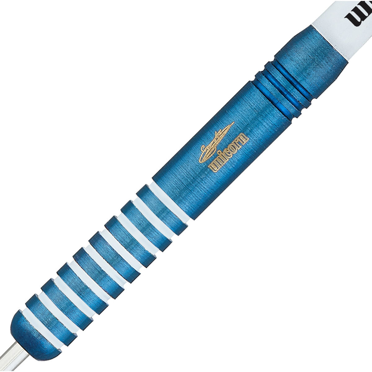 Gary Anderson Silver Star Blue Steel Tip Darts close up image showing detailed grip patterns, machining, coating, and precision craftsmanship