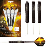 Gary Anderson Style 2 Black Brass Steel Tip Darts main product image showing the darts, packaging, flights, shafts, and included accessories