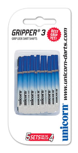 Unicorn Gripper 3 Value Pack Blue White Two Tone Ring Grip Dart Stems Shafts main product image showing the dart stems and retail packaging
