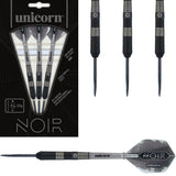 Noir Style 3 Steel Tip Darts main product image showing the darts, packaging, flights, shafts, and included accessories