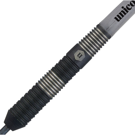 Noir Style 3 Steel Tip Darts close up image showing detailed grip patterns, machining, coating, and precision craftsmanship