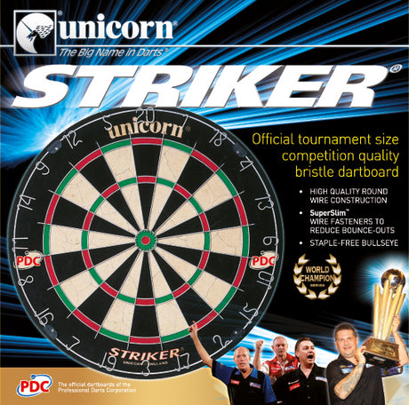 Unicorn Striker Dartboard outer box image showing the retail packaging and branding