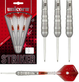 Striker Type 4 Steel Tip Darts main product image showing the darts, packaging, flights, shafts, and included accessories