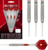 Striker Type 5 Steel Tip Darts main product image showing the darts, packaging, flights, shafts, and included accessories