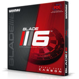Winmau Blade 6 Carbon Triple Core Dartboard outer box image showing the retail packaging and branding