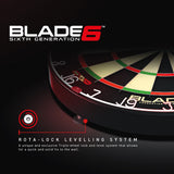 Winmau Blade 6 Dartboard close up image highlighting the rota-lock levelling system