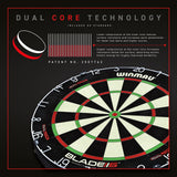 Winmau Blade 6 Dual Core Dartboard close up image highlighting the sisal fibre construction and playing surface