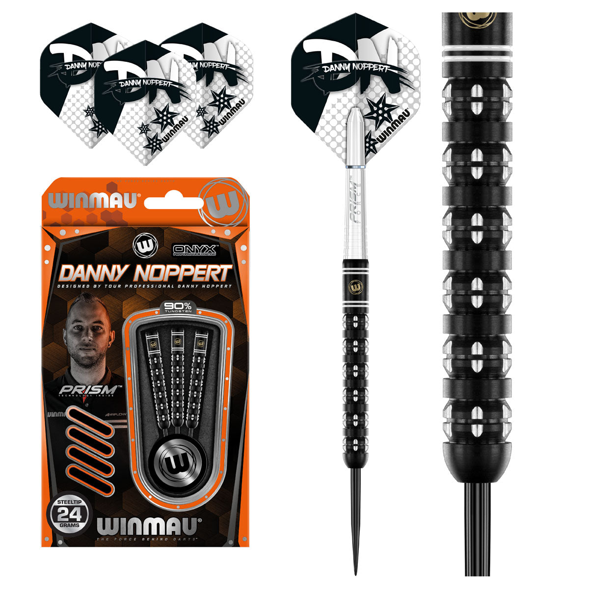 Danny Noppert Freeze Edition Steel Tip Darts main product image showing the darts, packaging, flights, shafts, and included accessories