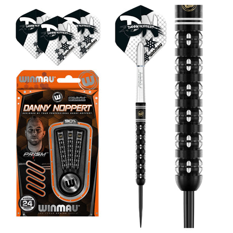 Danny Noppert Freeze Edition Steel Tip Darts main product image showing the darts, packaging, flights, shafts, and included accessories