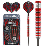 Diablo Straight Barrel Steel Tip Darts main product image showing the darts, packaging, flights, shafts, and included accessories