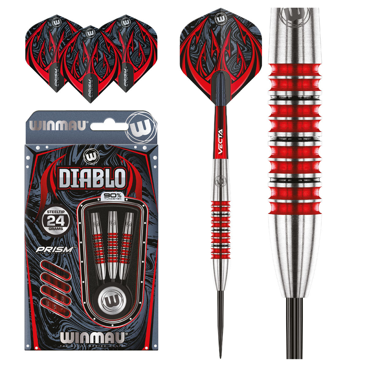 Diablo Torpedo Barrel Steel Tip Darts main product image showing the darts, packaging, flights, shafts, and included accessories