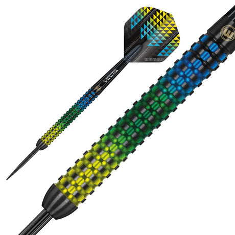 Firestorm Steel Tip Darts close up image showing detailed grip patterns, machining, coating, and precision craftsmanship