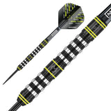 Michael Van Gerwen MVG Assault Steel Tip Darts close up image showing detailed grip patterns, machining, coating, and precision craftsmanship