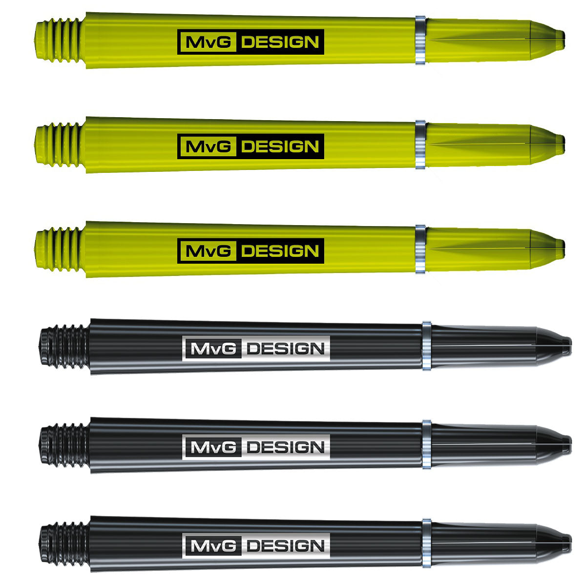 Michael Van Gerwen Signature Nylon Dart Stems Green Black main product image showing the stems, packaging, and included contents