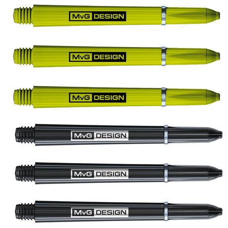 Michael Van Gerwen Signature Nylon Dart Stems Green Black main product image showing the stems, packaging, and included contents