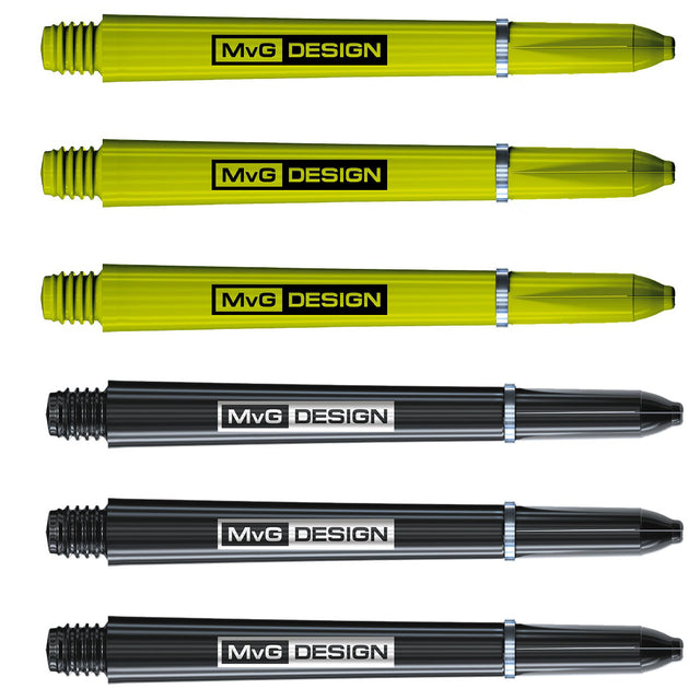 Michael Van Gerwen Signature Nylon Dart Stems Green Black main product image showing the stems, packaging, and included contents