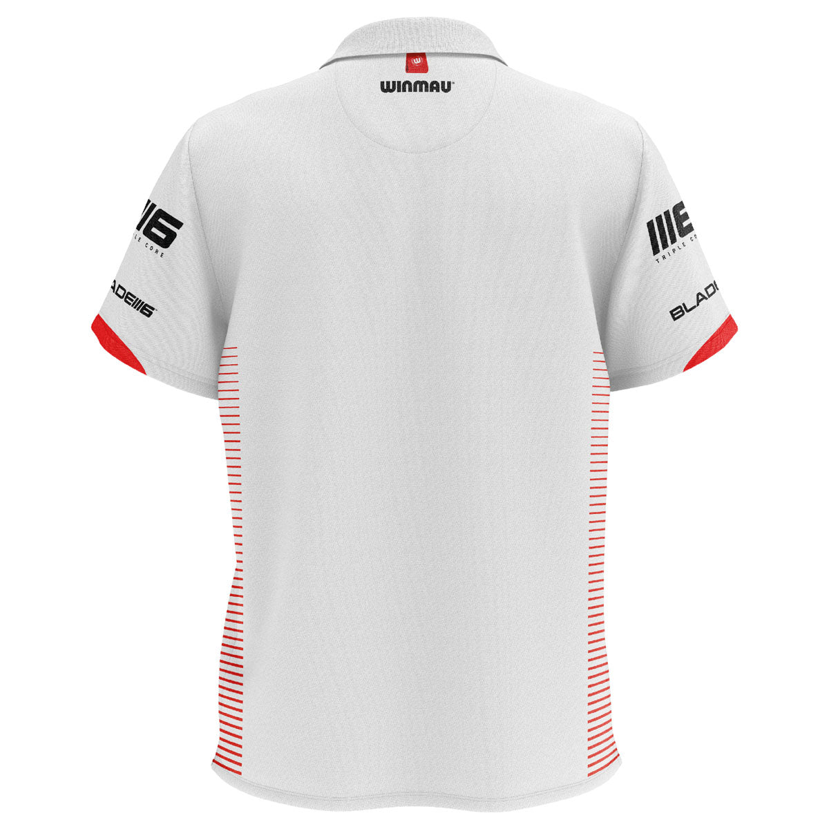 Winmau Pro Line Polo White Dart Shirt rear view image showing the back design and shirt styling
