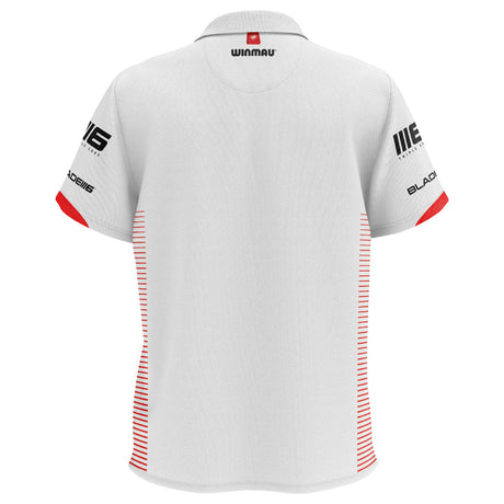 Winmau Pro Line Polo White Dart Shirt rear view image showing the back design and shirt styling