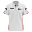 Winmau Pro Line Polo White Dart Shirt front view image showing the complete shirt design, colours, and sponsor branding