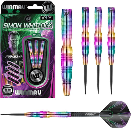 Simon Whitlock Urban Grip Steel Tip Darts main product image showing the darts, packaging, flights, shafts, and included accessories