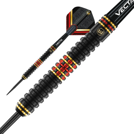 Valhalla Dual Core Steel Tip Darts close up image showing detailed grip patterns, machining, coating, and precision craftsmanship