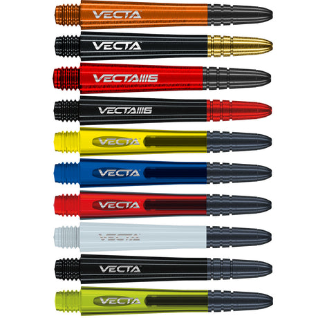 Winmau Vecta Polycarbonate Dart Stems with Aluminium Tips main product image showing the stems, packaging, and included contents